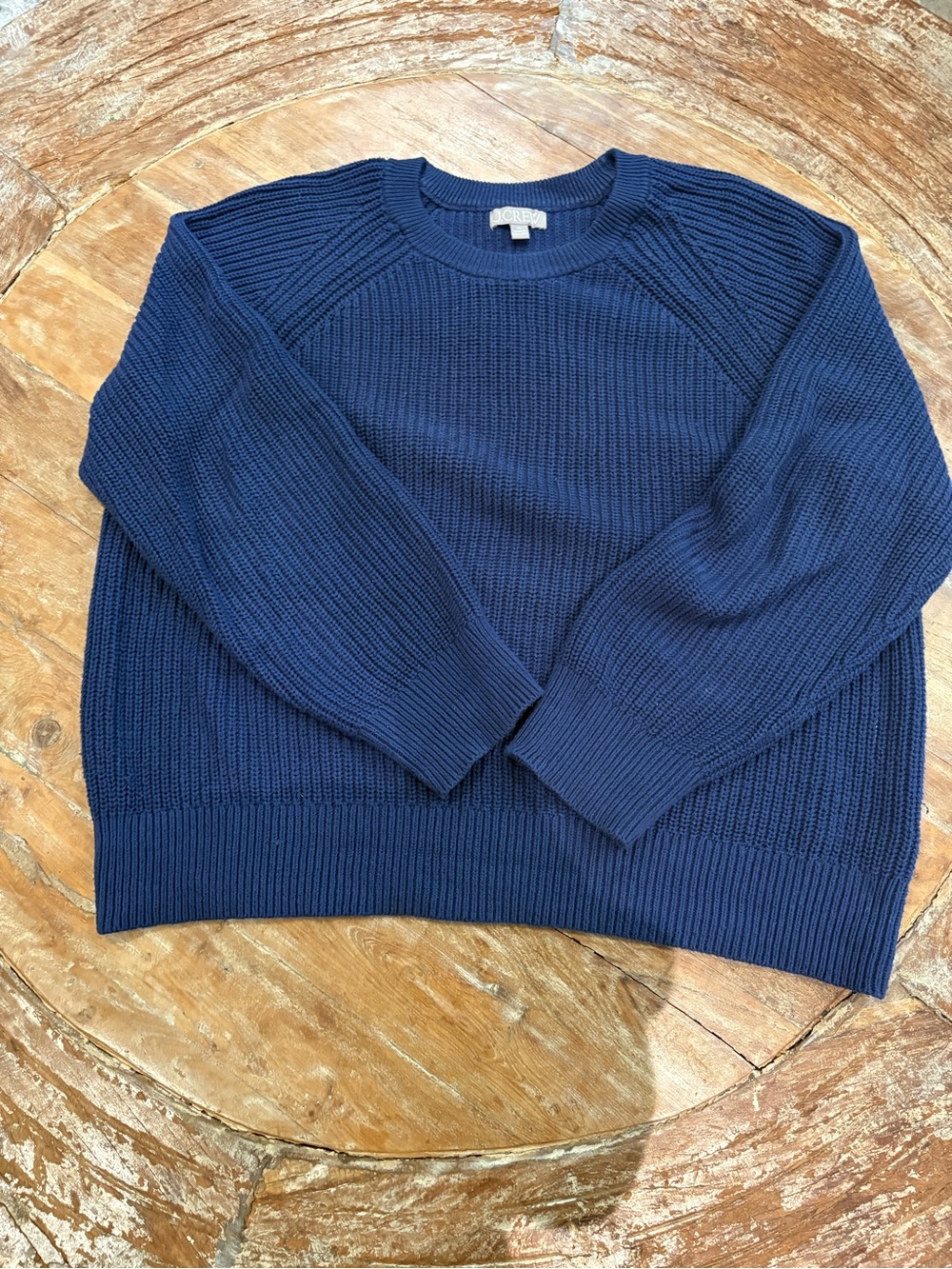 J.Crew Blue Ribbed Cotron Crewneck Sweater